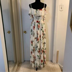 BISOU BISOU off the shoulder, Flowy, Lined, Floral print, pleated, NWT#40 Sz-10